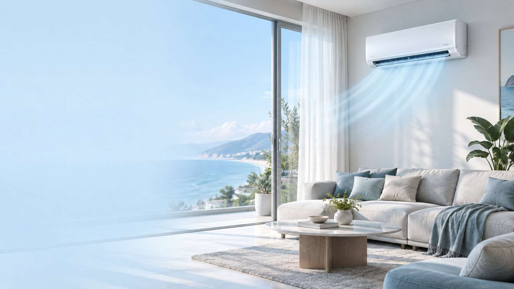 Không gian phòng khách hiện đại với điều hòa